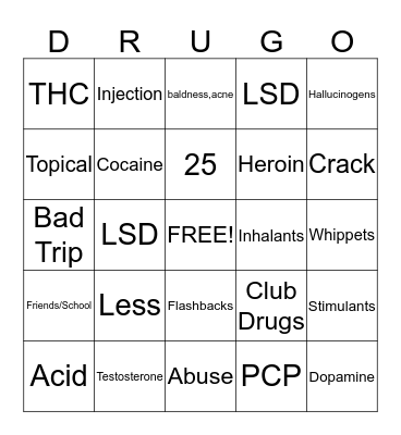 DRUGO Bingo Card
