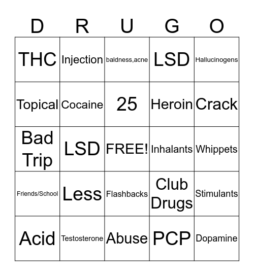 DRUGO Bingo Card