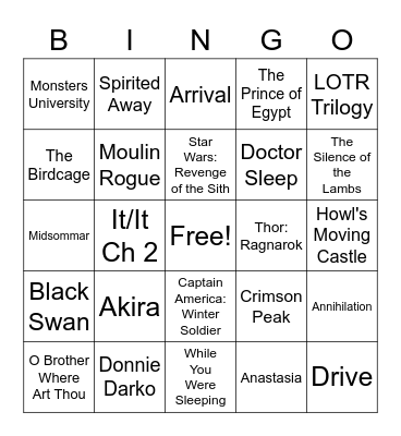 Favorite Movies Bingo Card