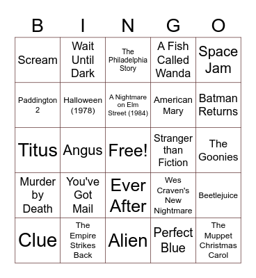 My Favorite Movies Bingo Card