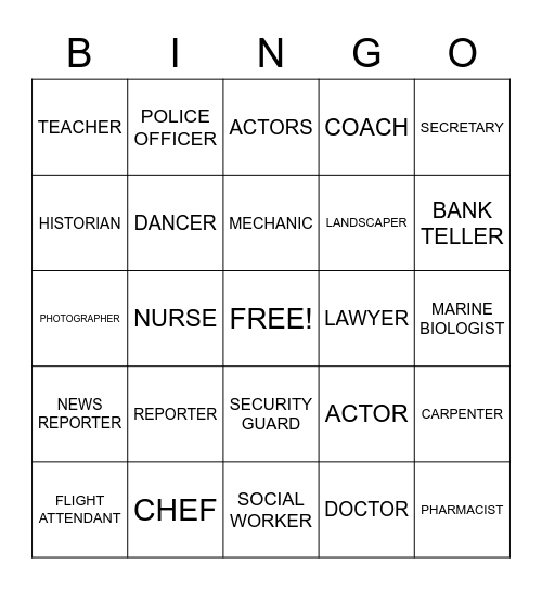 CAREERS Bingo Card