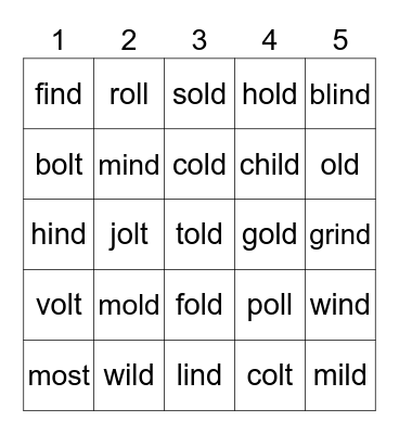 Closed Syllable Exceptions Sort Bingo Card