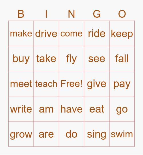 Verb Bingo Card