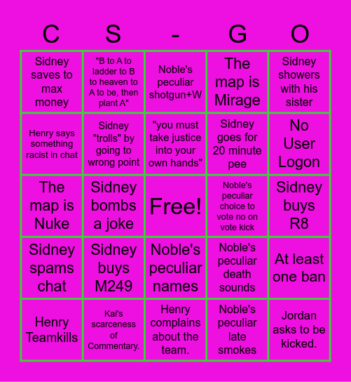 CSnGO Bingo Card