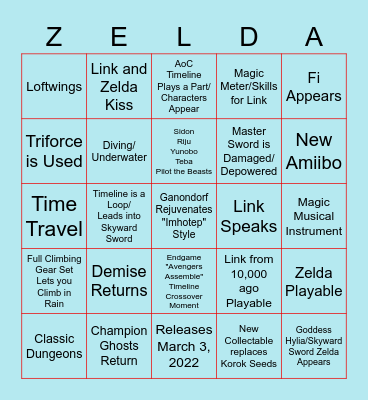 Breath of the Wild 2 Bingo Card