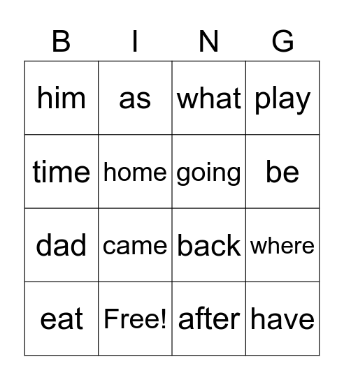 Purple and Orange Common Words Bingo Card