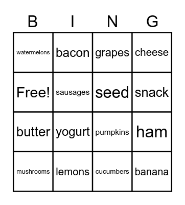 Bingo Fruit and vegetables Bingo Card