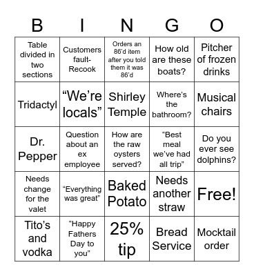 2021 Fathers Day Bingo Card