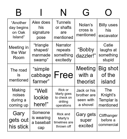 Oak Island Bingo! Bingo Card