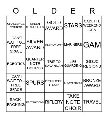 I Can't Wait to.....Bingo Card