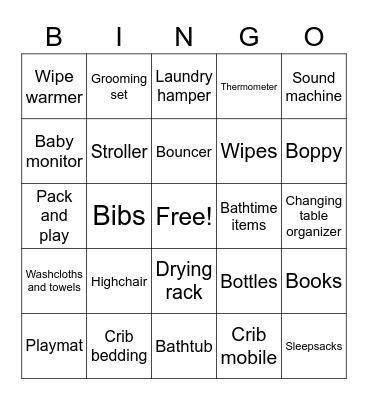 Jessica's Baby Shower Bingo Card