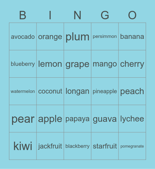 Sennie's bingo card! Bingo Card