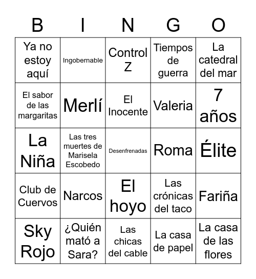 Las series en español Bingo Card