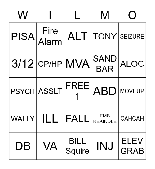 WILMO Bingo Card