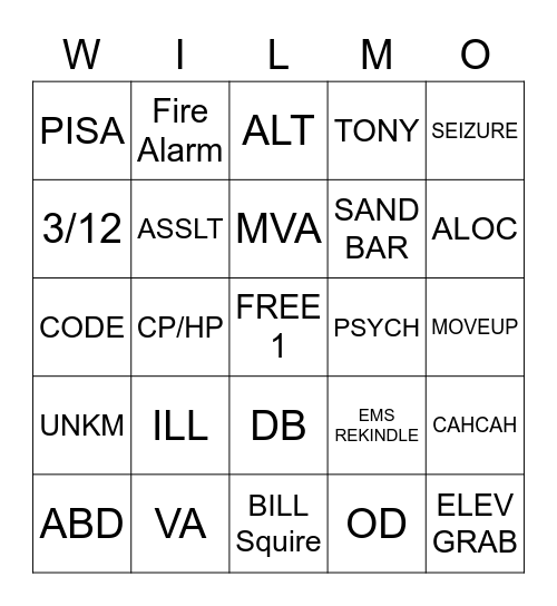 WILMO Bingo Card