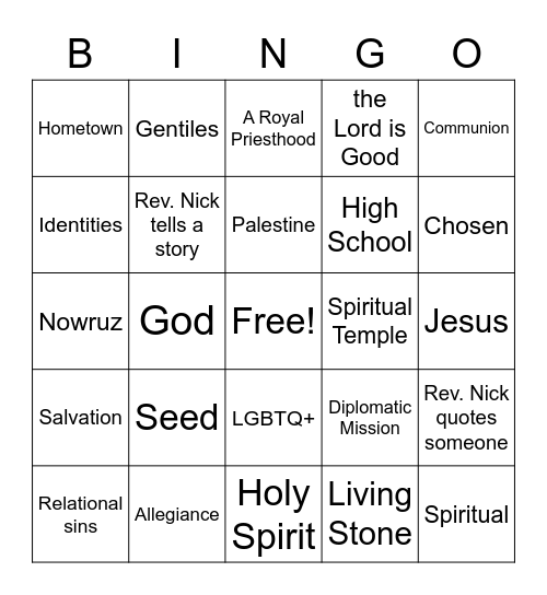 Sermon Bingo - June 20th 2021 Bingo Card
