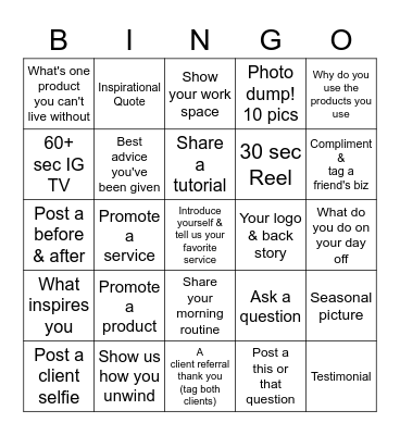 Hair.by.Hanby's Social Media Bingo Challenge Bingo Card