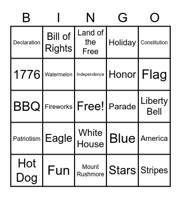 Patriotism Bingo Card