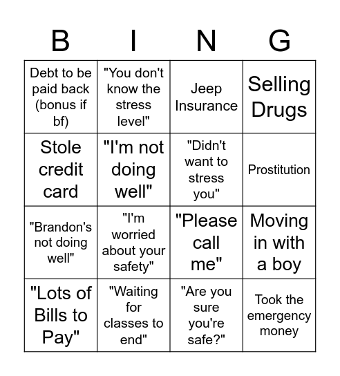 "It's your fault" THE GAAAAAAME Bingo Card