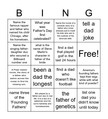 Dingo- Dad Bingo Card