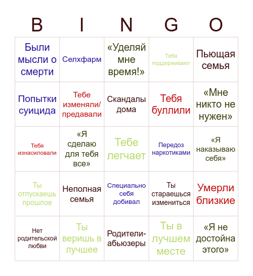 Откровенное бинго Bingo Card