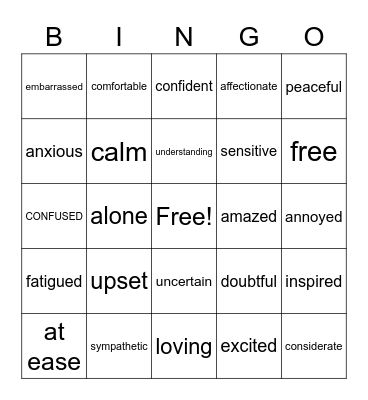 Feelings and Emotions Bingo Card