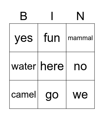 mammals Bingo Card
