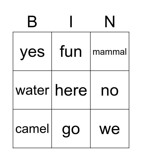 mammals Bingo Card