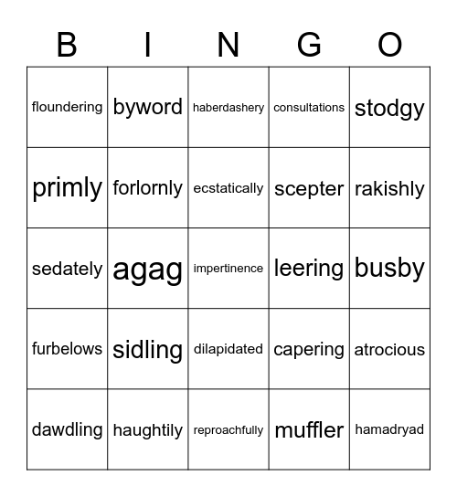 Vocabulary Bingo for Mary Poppins Bingo Card