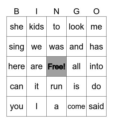 Tricky Words Bingo Card