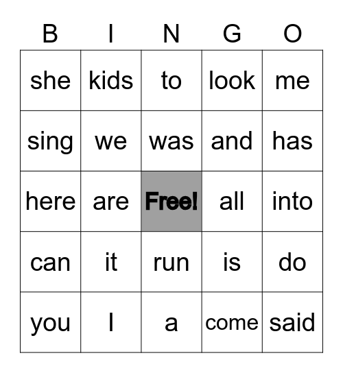 Tricky Words Bingo Card