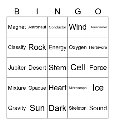 SUPER SCIENCE BINGO Card