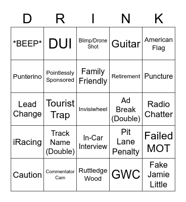 NASCAR Bingo Card