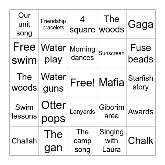 Camp Chai Bingo! Bingo Card