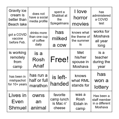 Mishpachot - Getting-To-Know-You Bingo Card