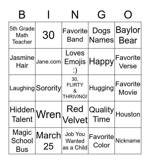 KELLEY BINGO!!! Bingo Card