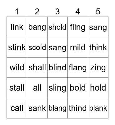 Closed Syllabe Exceptions Roll&Read Bingo Card