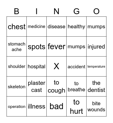 Engelse woorden unit 5 Bingo Card