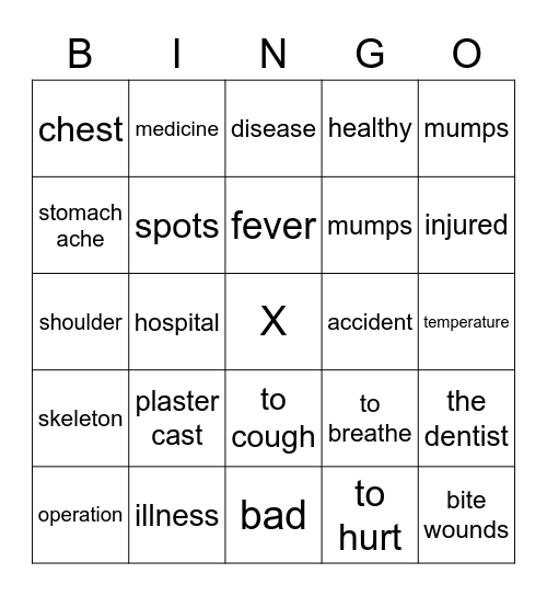 Engelse woorden unit 5 Bingo Card