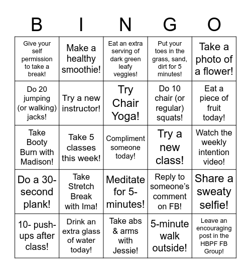 HBPF Bingo Card