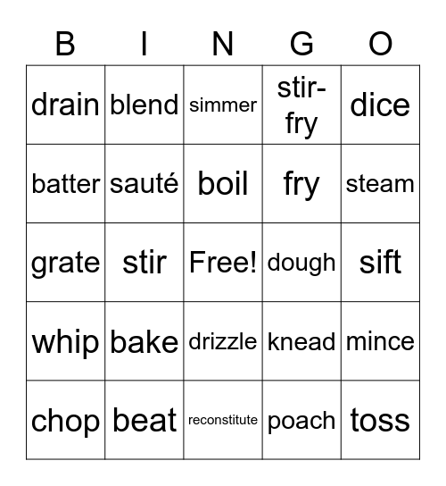 Chef Terms Bingo Card