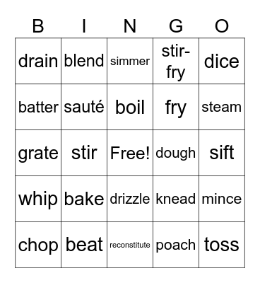 Chef Terms Bingo Card