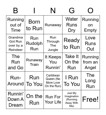 "Run/Running" Songs Bingo Card