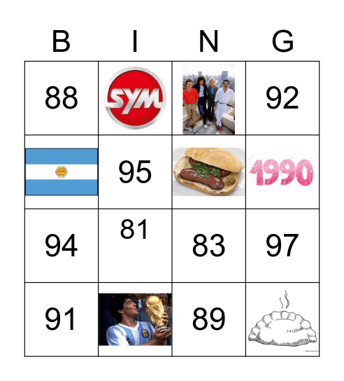 Argentina 80-90 Bingo Card