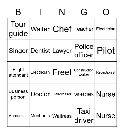 Jobs and occupations Bingo Card