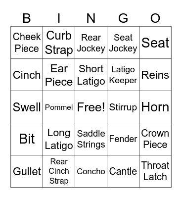 Western Tack Bingo Card