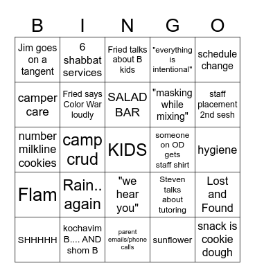 Staff Meeting #2 Bingo Card