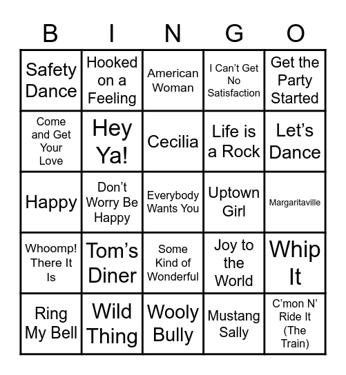 Rock N' Groove Bingo Card