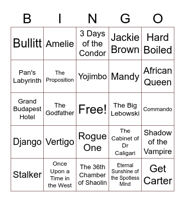 My Favorite Movies Bingo Card