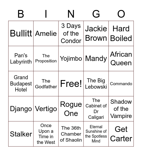 My Favorite Movies Bingo Card